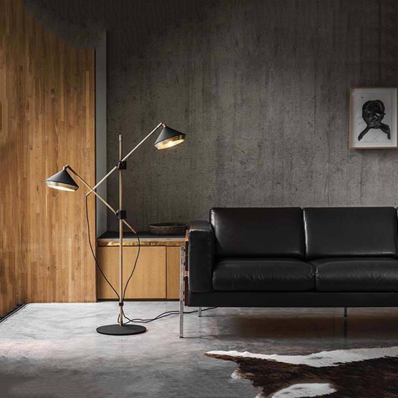 Lampadaire design "Glam Shine" avec 2 abat-jours ajustables sur pied doré | Marco Lucetti