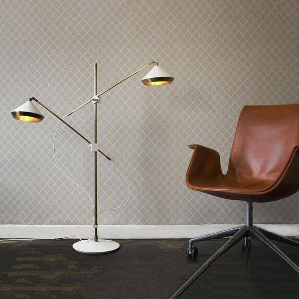Lampadaire design "Glam Shine" avec 2 abat-jours ajustables sur pied doré | Marco Lucetti