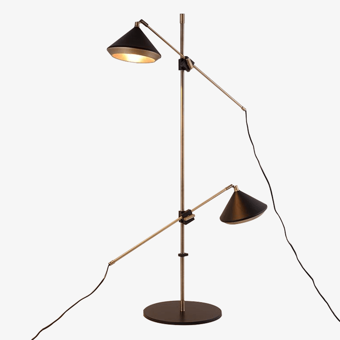 Lampadaire design "Glam Shine" avec 2 abat-jours ajustables sur pied doré | Marco Lucetti