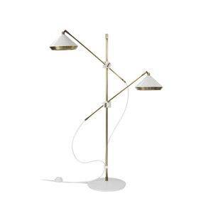 Lampadaire design "Glam Shine" avec 2 abat-jours ajustables sur pied doré | Marco Lucetti Blanc