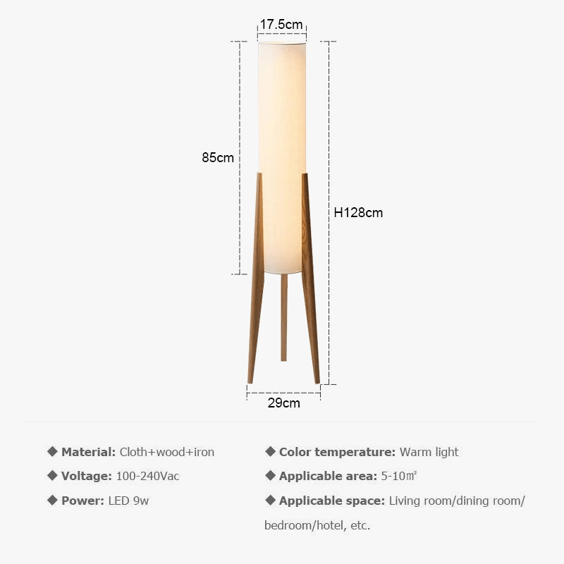 Lampadaire en bois massif - Collection Nordique - Abat-jour moderne en tissu - Pour chambre, salon, lecture, restaurant - Standing Lamp | Marco Lucetti
