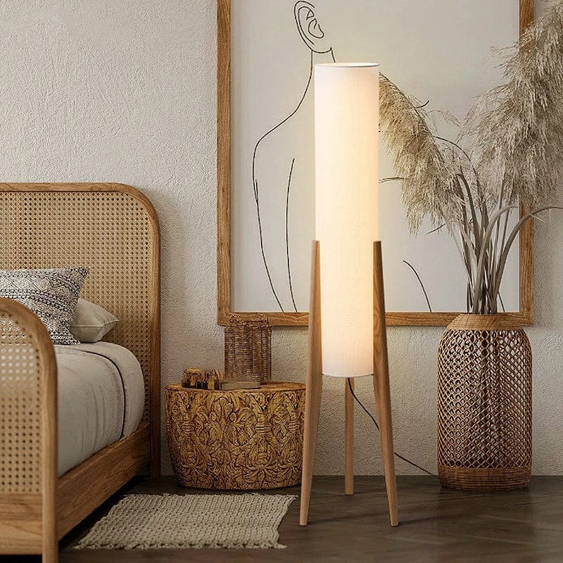 Lampadaire en bois massif - Collection Nordique - Abat-jour moderne en tissu - Pour chambre, salon, lecture, restaurant - Standing Lamp | Marco Lucetti