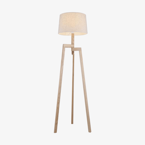 Lampadaire Modern Wood 3 pieds avec abat-jour en tissu
