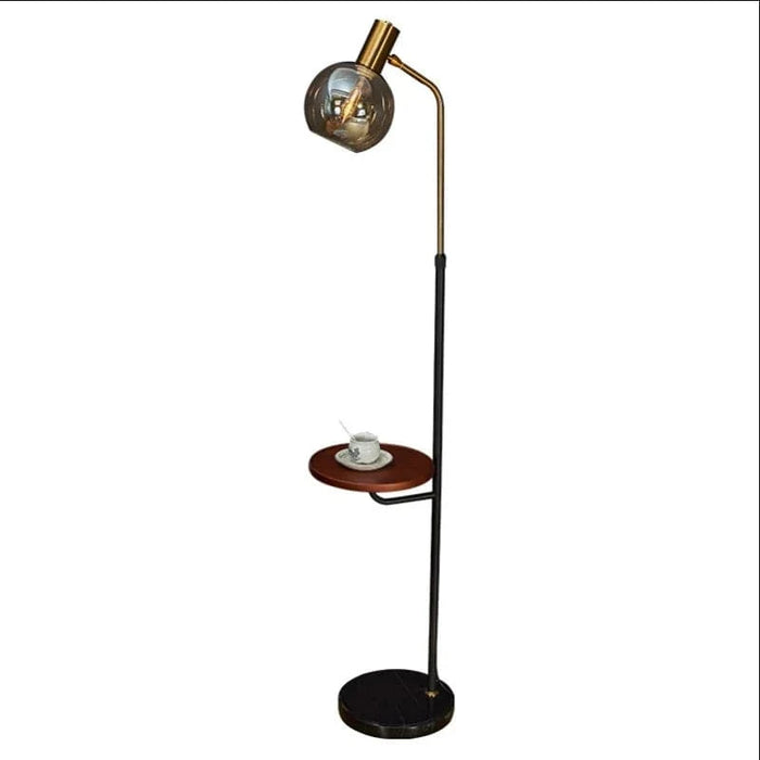 Lampadaire LED Ambre Verre Marbre avec Base en Bois pour Salon et Chambre | Marco Lucetti