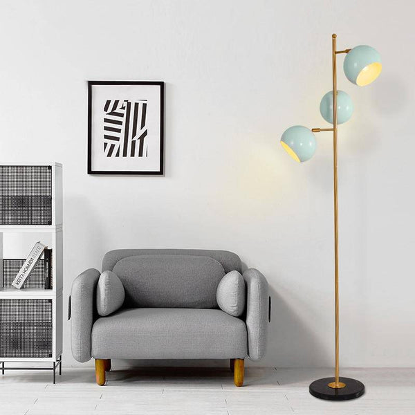 Lampadaire LED doré avec 3 lampes turquoises | Marco Lucetti