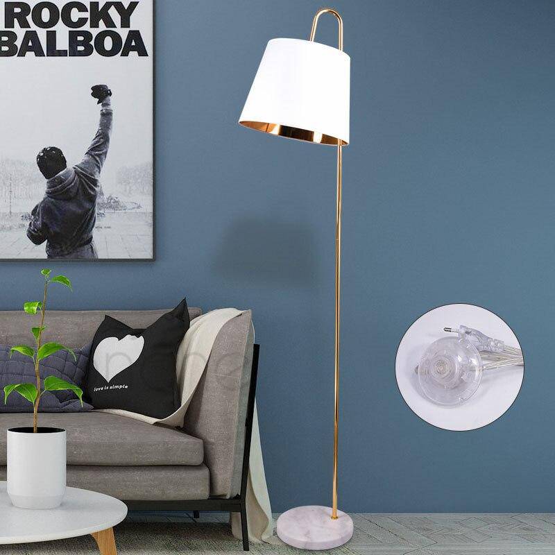 Lampadaire LED en marbre avec abat-jour doré | Marco Lucetti Blanc