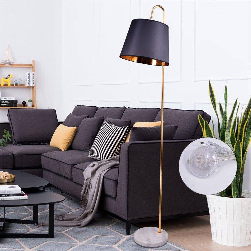 Lampadaire LED en marbre avec abat-jour doré | Marco Lucetti Noir