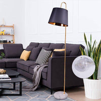 Lampadaire LED en marbre avec abat-jour doré | Marco Lucetti Noir