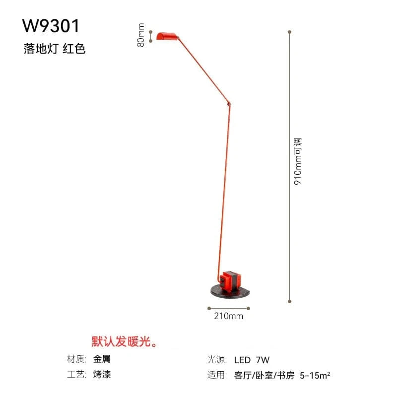 Lampadaire LED industriel design italien avec bras oscillant classique | Marco Lucetti Lampadaire rouge / Prise AU