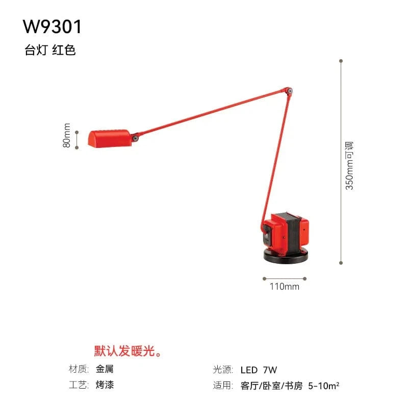 Lampadaire LED industriel design italien avec bras oscillant classique | Marco Lucetti Lampe de table rouge / Prise AU