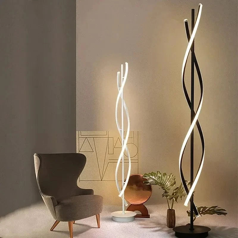 Lampadaire LED moderne en spirale en aluminium pour décoration intérieure - Idéal pour la chambre à coucher, le salon et la salle d'étude | Marco Lucetti
