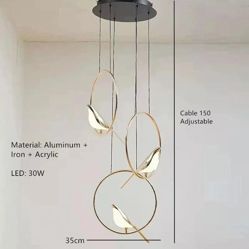 Lampadaire LED Nomi - Lampe Oiseau Postmoderne Galvanoplastie Doré - Design Luxe | Marco Lucetti 3 têtes pendantes / Lumière neutre 4000K