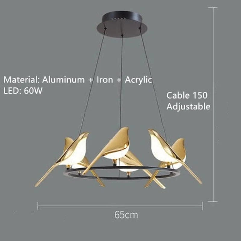 Lampadaire LED Nomi - Lampe Oiseau Postmoderne Galvanoplastie Doré - Design Luxe | Marco Lucetti 6 têtes pendantes / Lumière chaude 3000K