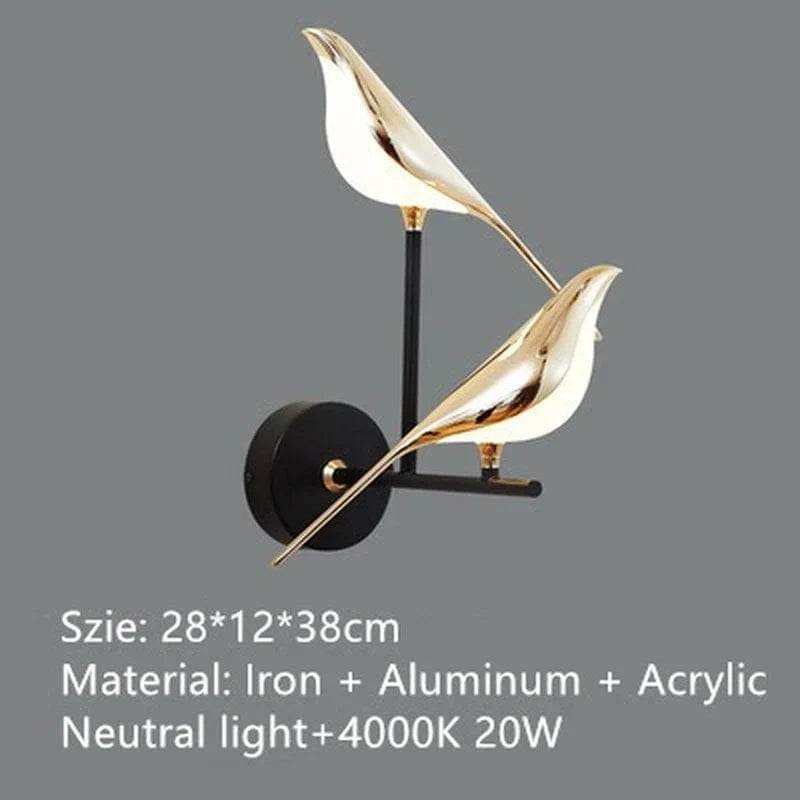 Lampadaire LED Nomi - Lampe Oiseau Postmoderne Galvanoplastie Doré - Design Luxe | Marco Lucetti Mur à double tête / Lumière neutre 4000K