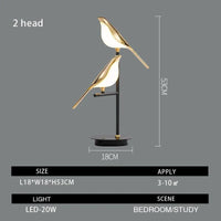 Lampadaire LED Nomi - Lampe Oiseau Postmoderne Galvanoplastie Doré - Design Luxe | Marco Lucetti Table 2 têtes / Lumière neutre 4000K