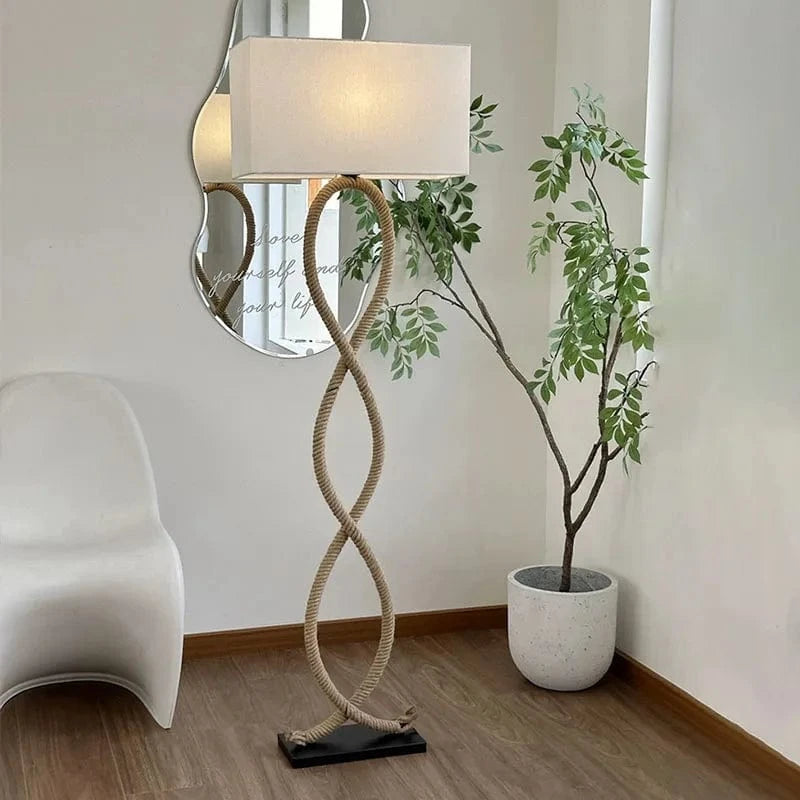 Lampadaire Led nordique rétro Wabi Sabi en corde de chanvre pour salon et chambre | Marco Lucetti