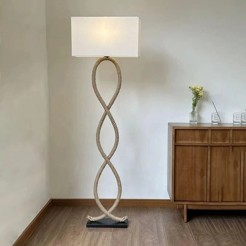 Lampadaire Led nordique rétro Wabi Sabi en corde de chanvre pour salon et chambre | Marco Lucetti