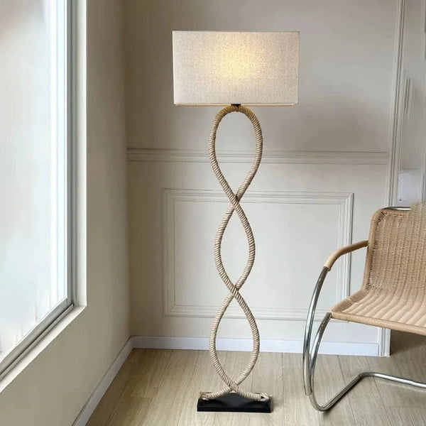 Lampadaire Led nordique rétro Wabi Sabi en corde de chanvre pour salon et chambre | Marco Lucetti