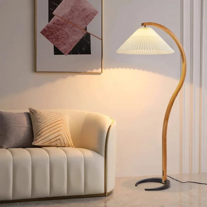 Lampadaire LED plissé en bois naturel et noyer - Design élégant | Marco Lucetti