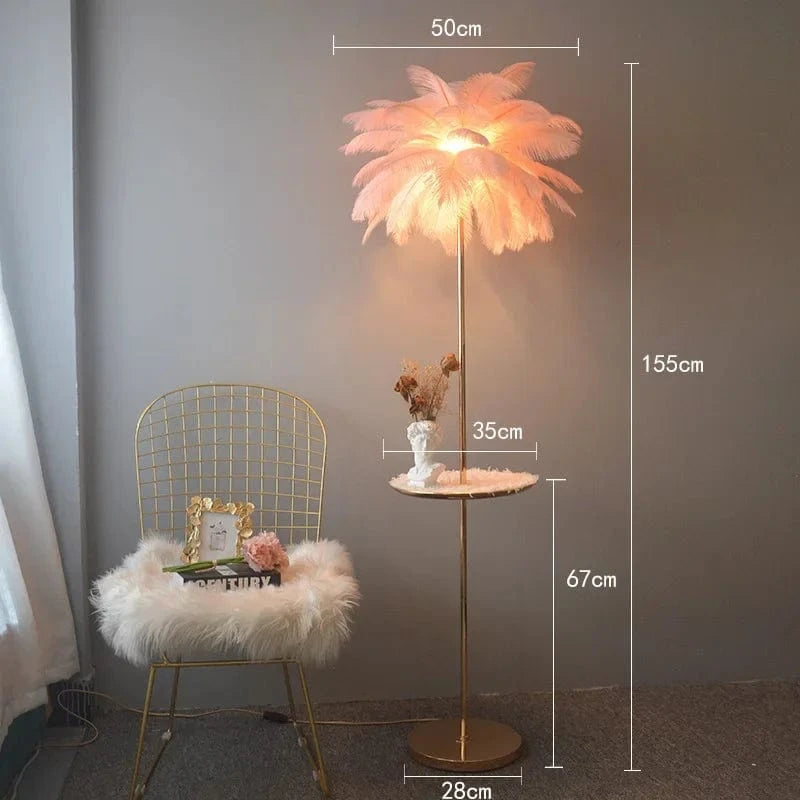 Lampadaire Luxe en Plumes d'Autruche avec Luminaire LED | Marco Lucetti H 155cm Rose