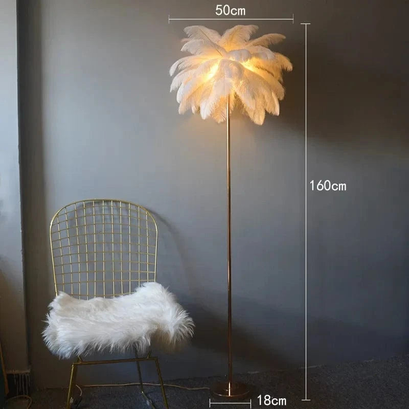 Lampadaire Luxe en Plumes d'Autruche avec Luminaire LED | Marco Lucetti H 160cm Blanc