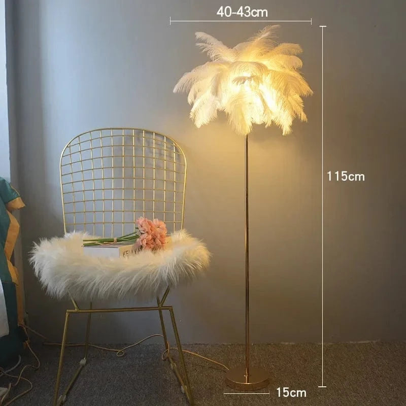 Lampadaire Luxe en Plumes d'Autruche avec Luminaire LED | Marco Lucetti H115cm Blanc