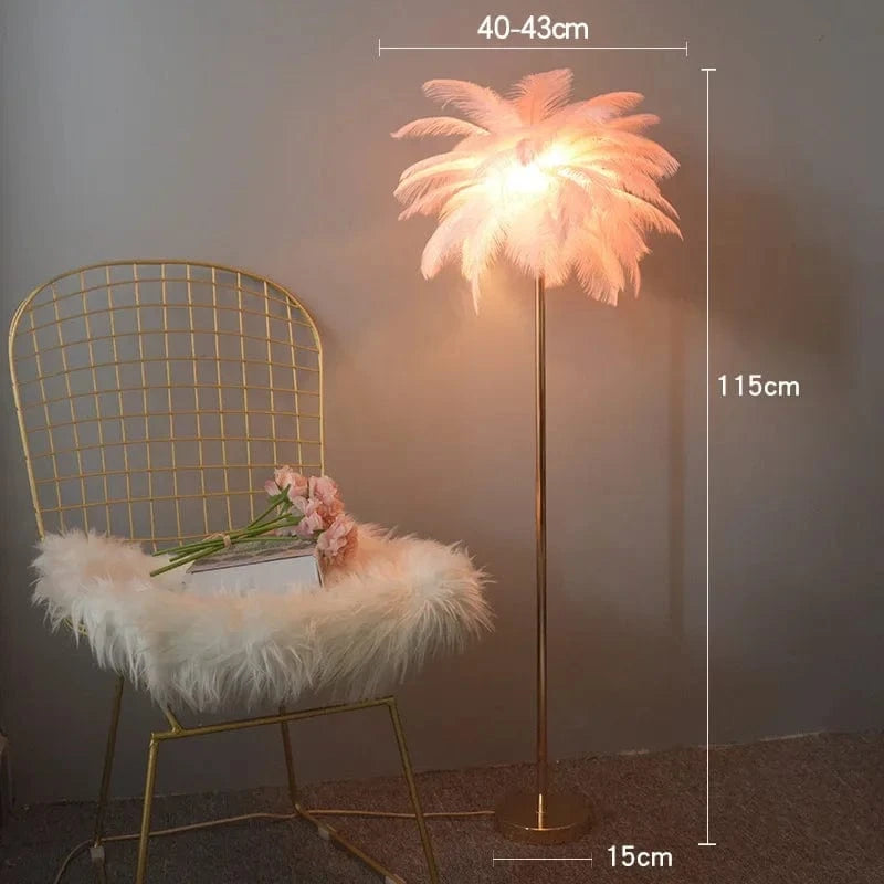 Lampadaire Luxe en Plumes d'Autruche avec Luminaire LED | Marco Lucetti H115cm Rose