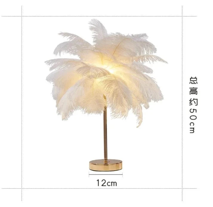 Lampadaire Luxe en Plumes d'Autruche avec Luminaire LED | Marco Lucetti H50cm Blanc