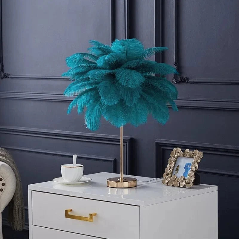 Lampadaire Luxe en Plumes d'Autruche avec Luminaire LED | Marco Lucetti H50cm Vert