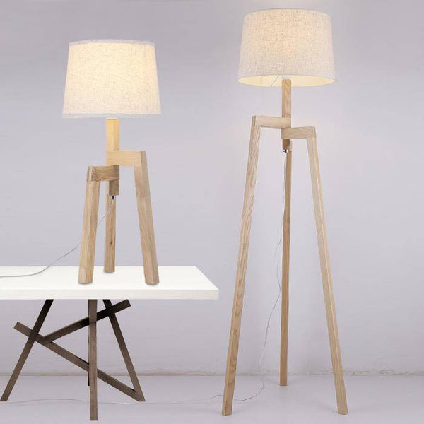 Lampadaire Modern Wood 3 pieds avec abat-jour en tissu | Marco Lucetti