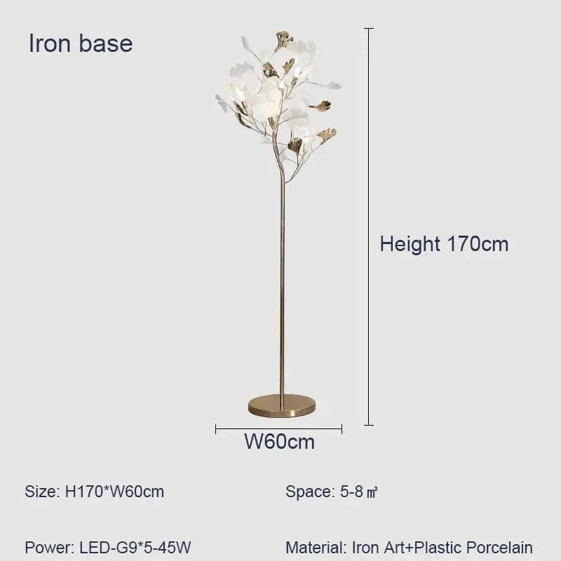 Lampadaire moderne nordique LED Ginkgo Flower | Marco Lucetti Socle en fer / PRISE UE / INTERRUPTEUR À BOUTON
