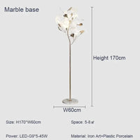 Lampadaire moderne nordique LED Ginkgo Flower | Marco Lucetti Socle en marbre / PRISE UE / INTERRUPTEUR À BOUTON