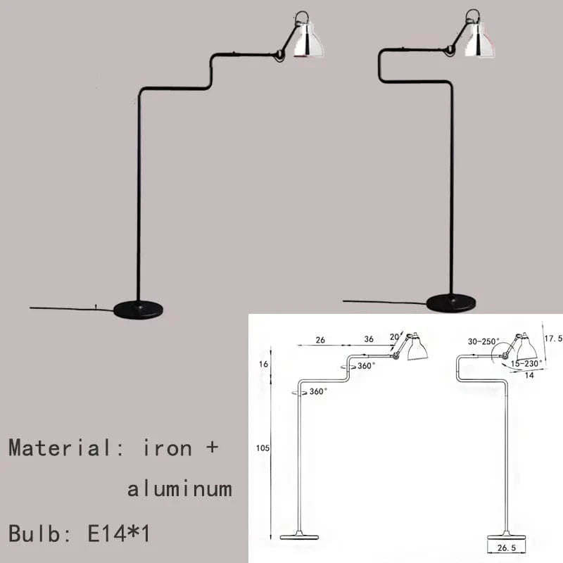 Lampadaire pivotant à bras long en métal sur pied | Marco Lucetti Chrome / Lumière blanche
