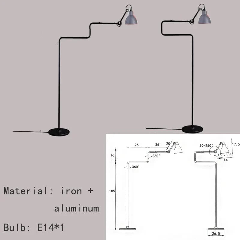 Lampadaire pivotant à bras long en métal sur pied | Marco Lucetti Gris / Lumière blanche