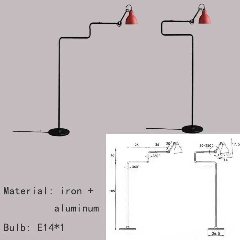 Lampadaire rotatif à bras long en métal pour lecture et bureau - éclairage premium | Marco Lucetti Rouge foncé / Lumière blanche