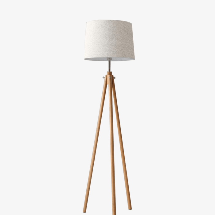 Lampadaire stylé avec abat-jour en tissu et trois pieds en bois | Marco Lucetti