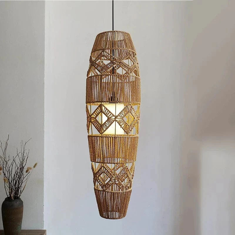 Lampadaires chinois rétro en rotin tissé, faits main pour chambre et salon | Marco Lucetti