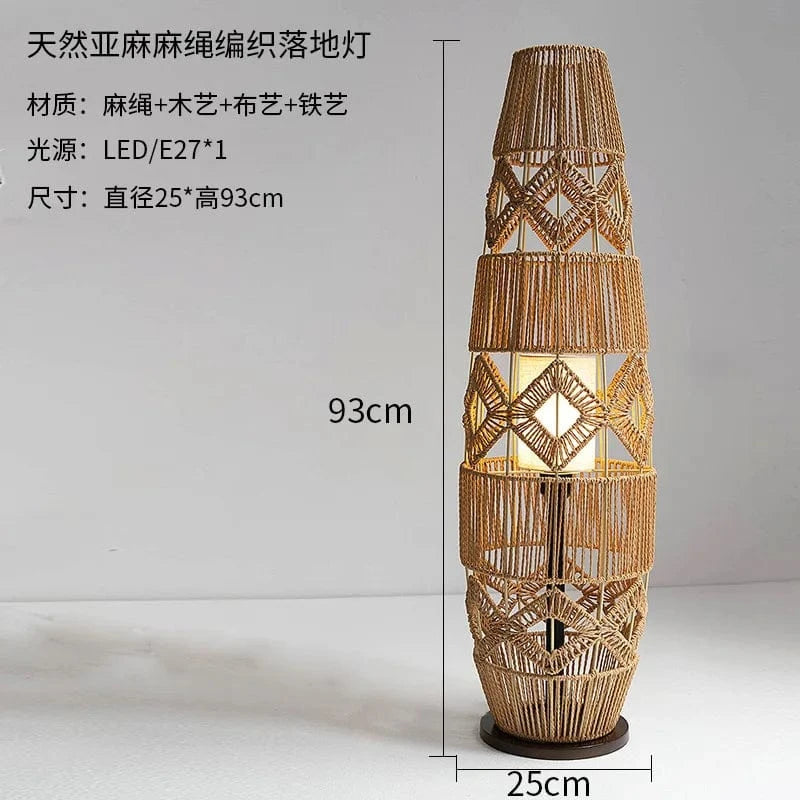 Lampadaires chinois rétro en rotin tissé, faits main pour chambre et salon | Marco Lucetti Lampadaire