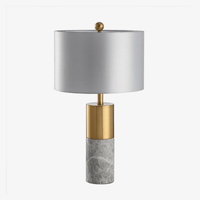 Lampe à poser dorée en marbre avec LED et abat-jour gris