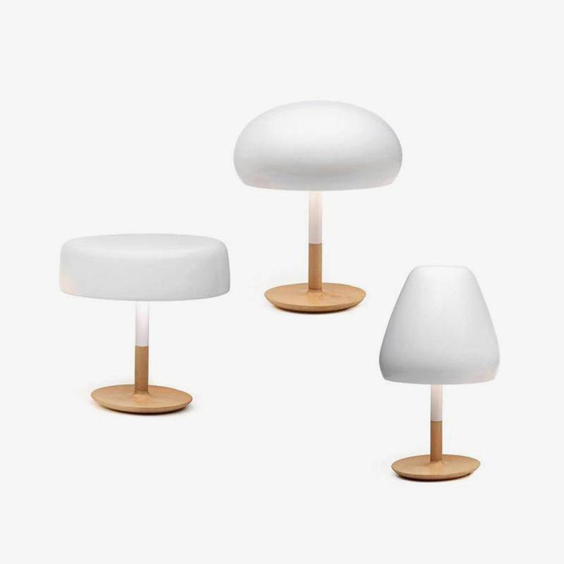 Lampe à poser design LED en bois avec abat-jour arrondi
