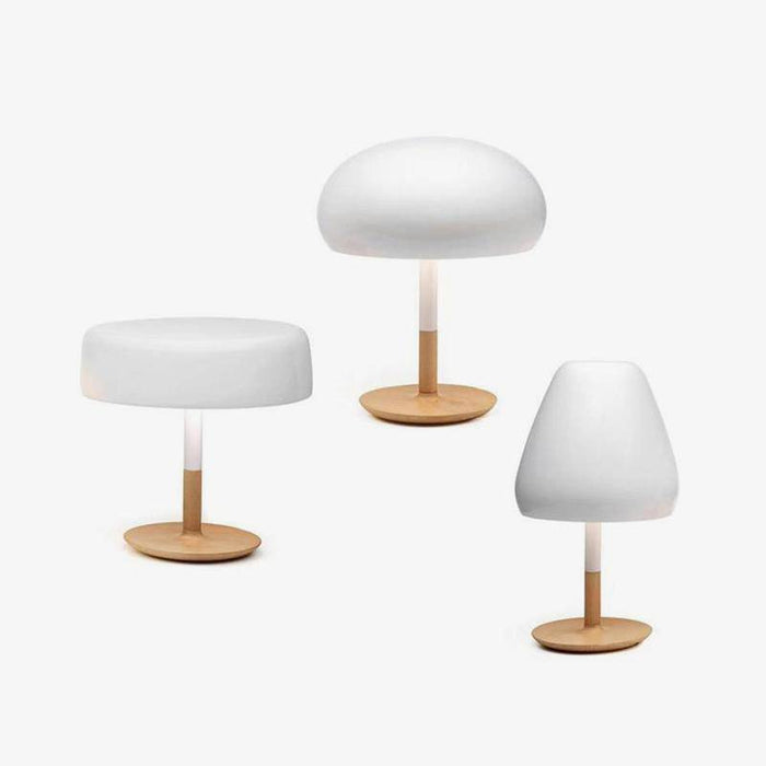 Lampe à poser design LED en bois avec abat-jour arrondi