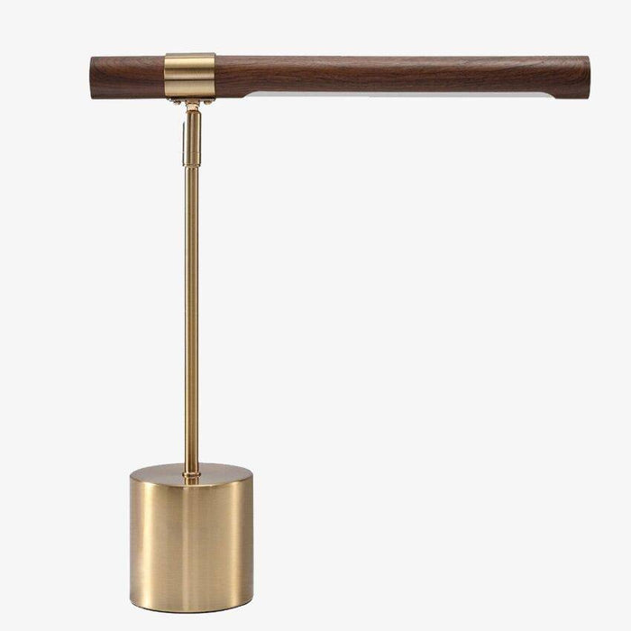 Lampe de table design LED dorée en métal et bois