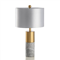 Lampe à poser dorée en marbre avec LED et abat-jour gris | Marco Lucetti