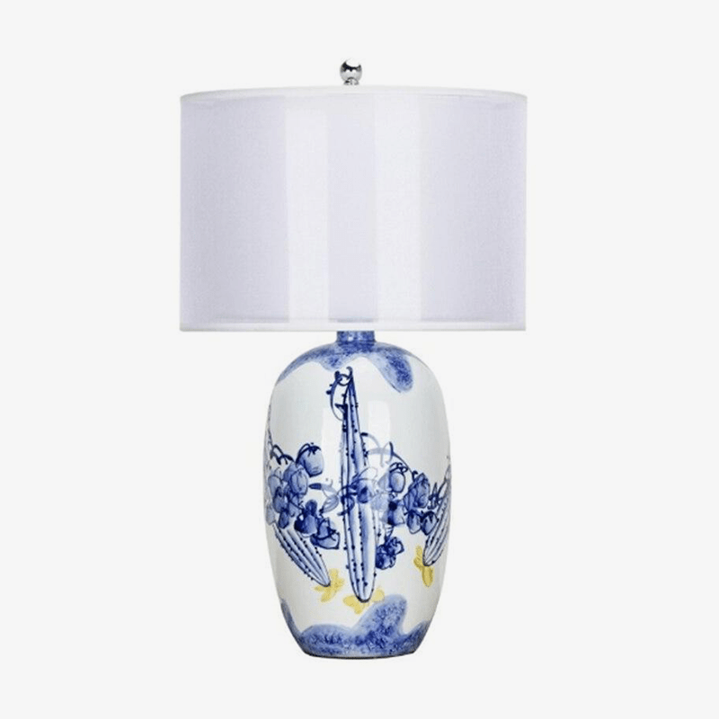 Lampe de table LED céramique blanc et bleu - Style Japonais
