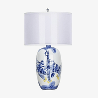 Lampe de table LED céramique blanc et bleu - Style Japonais