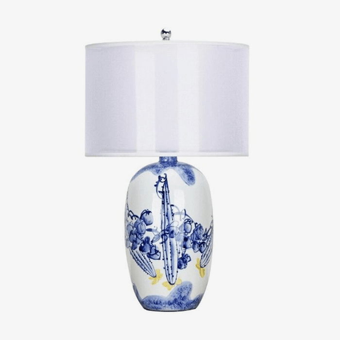 Lampe de table LED céramique blanc et bleu - Style Japonais
