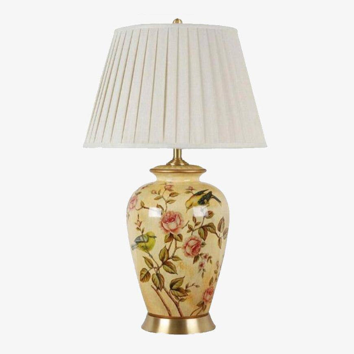 Lampe à poser LED en céramique jaune.