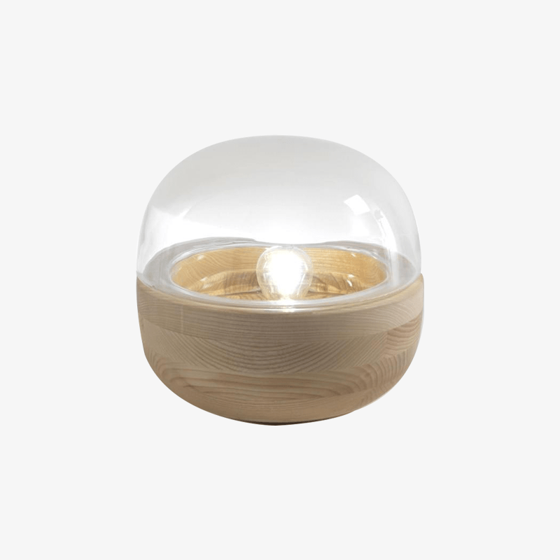 Lampe à poser LED design en bois et verre