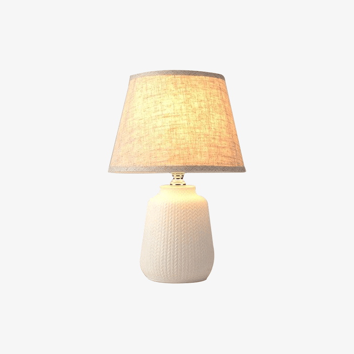 Lampe à poser design LED avec socle céramique et abat-jour en tissu