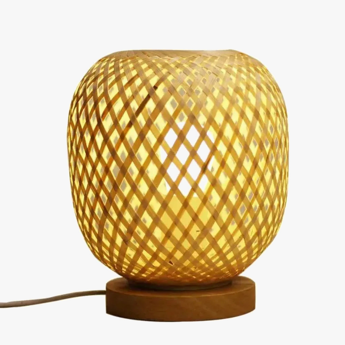 Lampe de bureau en rotin et bambou vintage - Décoration bois